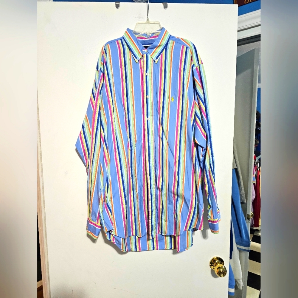 Ralph Lauren Striped Mens Button Down Shirt Sz L 16 1/2 Church Work Easter Nice